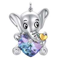 wholesale 925 Sterling Silver Elephant Crystal Heart Cremation Urn Necklace Memorial Ashes Pendant-Purple-blue Without Chain