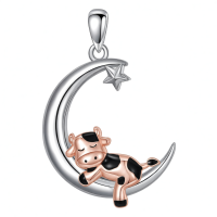 wholesale 925 Sterling Silver Cow Moon Star Pendant Necklace - Cute Gifts for Women and Girls-Cow Without Chain
