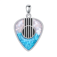 wholesale 925 Sterling Silver Turquoise & Shell Guitar Pick Music Necklace w/Peace Sign Pendant-Guitar Pick_1 Without Chain