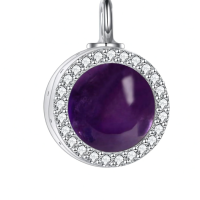 wholesale 925 Sterling Silver Black Onyx & Cubic Zirconia Round Cremation Keepsake Pendant Necklace with Funnel and Fill Tool-Amethyst Without Chain