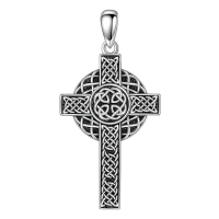 wholesale 925 Sterling Silver Celtic Cross Pendant Necklace for Men with 2.5mm 22 +2  Rolo Chain-E-style Without Chain