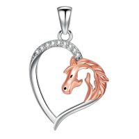 wholesale 925 Sterling Silver Rose Gold Plated Horse Head in Heart Shape Pendant Necklace for Women and Girls-Silver Horse Necklace Without Chain