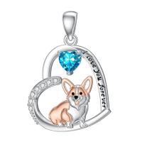 wholesale 925 Sterling Silver Corgi Love Forever Pendant Necklace-2-03-March Without Chain