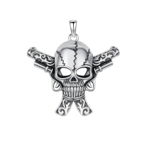 wholesale 925 Sterling Silver Skull Crossed Swords Pendant Necklace Oxidized Silver Pirate Gothic Jewelry-C-Skull Without Chain