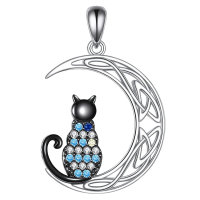 wholesale 925 Sterling Silver Cat Moon Pendant Necklace-C-Celtic Knot Moon Cat Without Chain