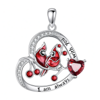 wholesale 925 Sterling Silver Red Bird and Heart Pendant Necklace for Women Girls Gifts-Cardinal Without Chain