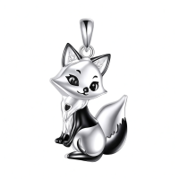 wholesale 925 Sterling Silver Black and White Fox Pendant Necklace for Girls Gifts Jewelry-Black Fox Without Chain
