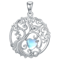 wholesale 925 Sterling Silver Heart Moonstone Tree Of Life Pendant Necklace-06-Jun-Moonstone Without Chain