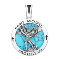 wholesale 925 Sterling Silver Turquoise Saint Michael Protect Us Medal Necklace for Men & Women-St Michael(Turquoise)-St Michael B Without Chain
