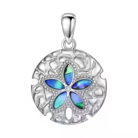 wholesale 925 Sterling Silver Blue Opal Starfish Pendant Necklace for Women Sea Life  45cm Chain Length-02-Sand Dollar Without Chain
