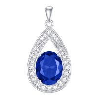 wholesale 925 Sterling Silver 11 8mm Oval Birthstone Crystal Teardrop Pendant Necklace-9-Sapphire Blue Without Chain