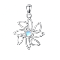 wholesale 925 Sterling Silver Flower Moonstone CZ Pendant Necklace for Women-Style1 Without Chain