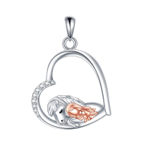 wholesale 925 Sterling Silver Sleeping Horse Heart Pendant Necklace With Rhinestones-horse and woman Without Chain
