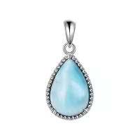 wholesale 925 Sterling Silver Moss Agate Turquoise Larimar Aquamarine Opal Black Onyx Rose Quartz Moonstone Pendant Necklace-Larimar Without Chain
