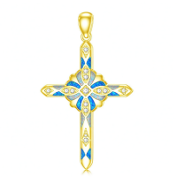 wholesale Rose Gold 925 Sterling Silver Lab-Grown Cubic Zirconia and Blue Fire Opal Cross Pendant Necklace for Women-Yellow Without Chain