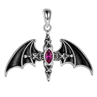 wholesale 925 Sterling Silver & Black Onyx Bat Wing Cross Pendant Necklace, Halloween Vampire Jewelry Gift for Women Men-Bat Necklace Without Chain