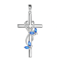 wholesale 925 Sterling Silver Blue Crystal Infinity Love Cross Pendant Necklaces for Women Gift Ideas-Butterfly Without Chain
