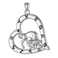 wholesale 925 Sterling Silver Zodiac Necklace with 12 Constellations Horoscope Heart Pendant for Women-01-Taurus Necklace(04.20-05.20)-01-Taurus Necklace(04.20-05.20) Without Chain