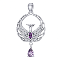 wholesale 925 Sterling Silver Amethyst Phoenix Necklace - 0.9 Pendant, 18+2 Chain, Gift for Women-February Without Chain