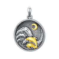 wholesale 925 Sterling Silver Dolphin Mother & Child Pendant Necklaces for Women Girl's Gift Jewelry-Dolphin-2 Without Chain