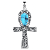 wholesale 925 Sterling Silver Ankh Pendant With Turquoise And Egyptian Motifs-Turquoise Without Chain