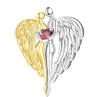 wholesale 925 Sterling Silver Angel Wings & Red Crystal Heart Pendant Necklace - Memorial Sympathy Jewelry for Women-Guardian Angel Wings Heart Necklace Without Chain