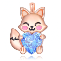 wholesale 925 Sterling Silver Birthstone Cute Fox Heart Pendant Necklace for Women-March Without Chain