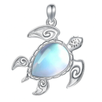 wholesale 925 Sterling Silver Moonstone Sea Turtle Necklace with Palm Tree Charm for Women Girls-B-Sea Turtle-Moonstone Without Chain