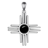 wholesale 925 Sterling Silver Sun Cross Necklace Wholesale With Red Gemstone Pendant-Obsidian Without Chain