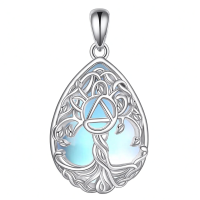 wholesale 925 Sterling Silver Blue Agate Tree of Life Pendant Necklace for Women-AA Without Chain