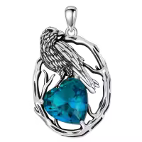 wholesale 925 Sterling Silver Birthstone Raven Necklace for Women-December Without Chain