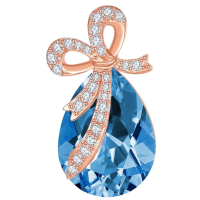 wholesale 925 Sterling Silver Red Crystal Bow Pendant Necklace-12-Dec-Topaz Blue Without Chain
