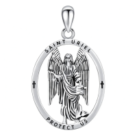 wholesale 925 Sterling Silver Saint Uriel Angel Pendant Necklace  Catholic Medal Protection Jewelry for Women Men Gift 45cm Chain Length-St Uriel Without Chain