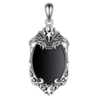 wholesale 925 Sterling Silver Gothic Black Onyx Pendant Necklace with Horse Heads and Crown Design for Women's Halloween Jewelry-Horse Without Chain