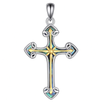wholesale 925 Sterling Silver Cross Pendant Necklace With Abalone Shell Two Tone Plating-Cross Necklace Without Chain