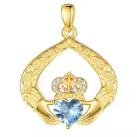 wholesale 925 Sterling Silver Claddagh Birthstone Pendant Necklaces for Women-12 Dec - Topaz Without Chain