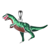 wholesale 925 Sterling Silver Green & Brown T-Rex Dinosaur Pendant Necklace for Kids Boys Girls Gifts-Boy Without Chain