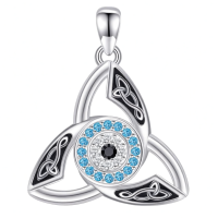 wholesale 925 Sterling Silver Celtic Trinity Knot Evil Eye Pendant Necklace with Blue Cubic Zirconia Stones for Women and Men-Celtic D Without Chain