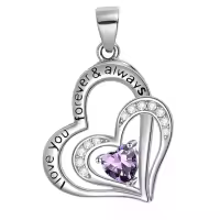 wholesale 925 Sterling Silver CZ Heart Birthstone Necklace for Women Anniversary Gift-2-February Without Chain