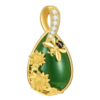 wholesale 925 Sterling Silver Honey Bee Green Enamel Pendant Necklace With Flowers And Diamonds-Bee-Gold Without Chain