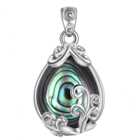 wholesale 925 Sterling Silver Moss Agate Teardrop Pendant Necklace for Women-Abalone Shell Without Chain