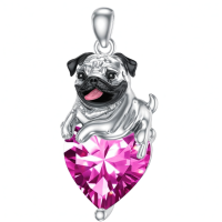 wholesale 925 Sterling Silver Happy Hugging Dog Heart Shape Blue Crystals Pendant Necklace-10-Oct-Pink Without Chain