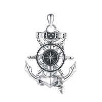 wholesale 925 Sterling Silver Nautical Ship Wheel & Anchor Pendant Necklace for Men/Women-B-Anchor Without Chain