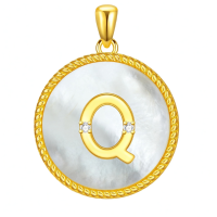 wholesale Gold 925 Sterling Silver Mother of Pearl Initial Q Pendant Necklace for Women-Letter Q Without Chain