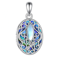 wholesale 925 Sterling Silver Tree of Life Locket Necklace with Dragonfly and Abalone Shell Inlay for Women Wife Girlfriend-Dragonfly Filigree Without Chain