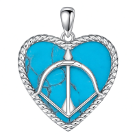 wholesale 925 Sterling Silver Heart-Shaped Turquoise Peace Symbol Pendant Necklace-Sagittarius (11.22-12.21) Without Chain