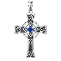 wholesale 925 Sterling Silver Garnet Celtic Cross Necklace for Men 22 +2 Chain-Silver-September Without Chain