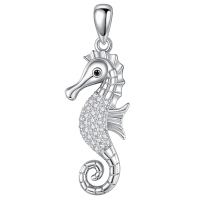 wholesale 925 Sterling Silver Sea Horse Pendant Necklaces for Women Girls s 43cm Chain Length-Seahorse Without Chain
