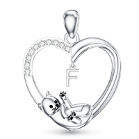 wholesale 925 Sterling Silver Stone Cat Heart Necklace w Initial 26 Alphabets Gift-F Without Chain