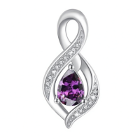 wholesale 925 Sterling Silver Infinity Birthstone Teardrop Pendant Necklace for Women-February Without Chain